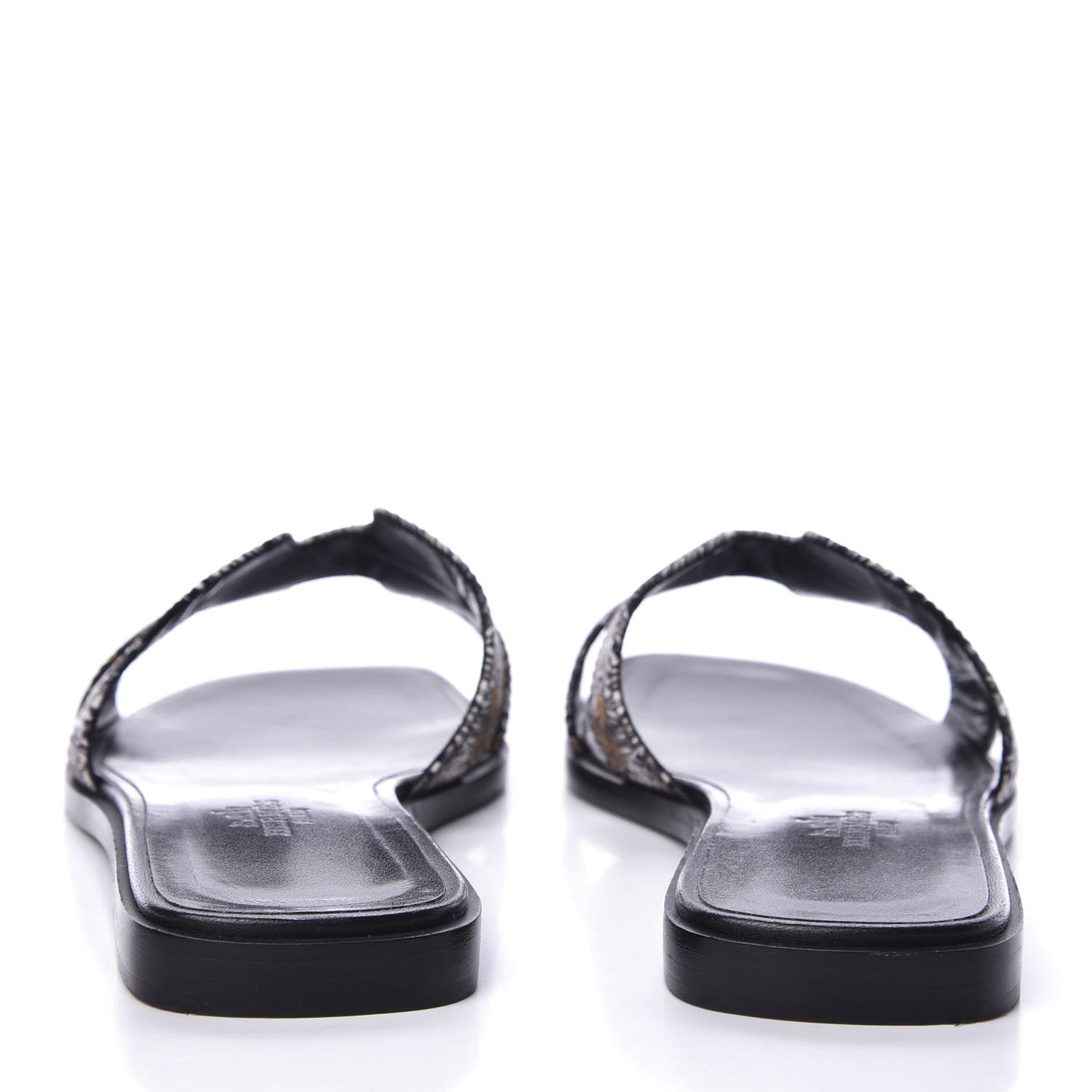 Hermes Silk Printed Equateur Tattoo Oran Sandals 37.5 Black 7 of 9