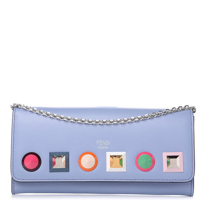 Fendi Vitello Liberty Studded Continental Wallet On Chain Azzurro Sky Multicolor 1 of 9