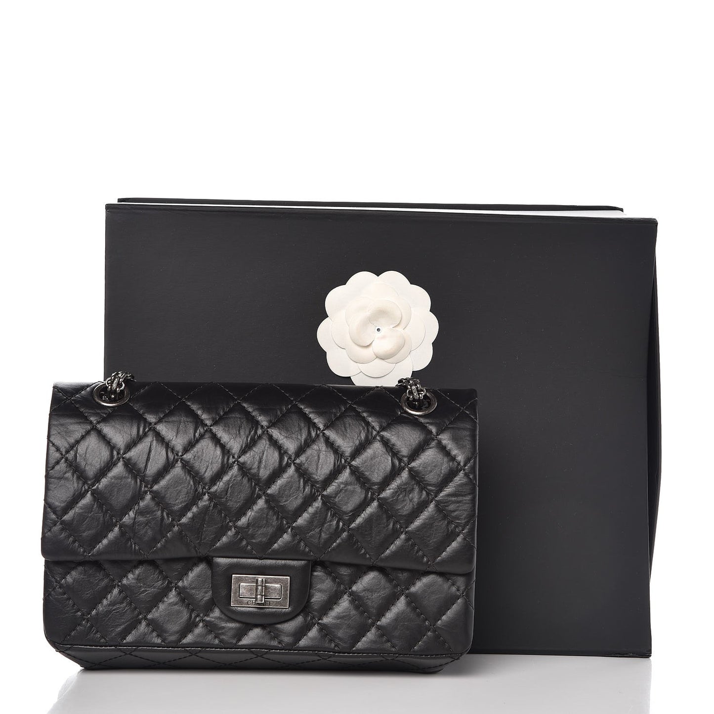Aged Calfskin Quilted 2.55 Reissue 225 Flap Black