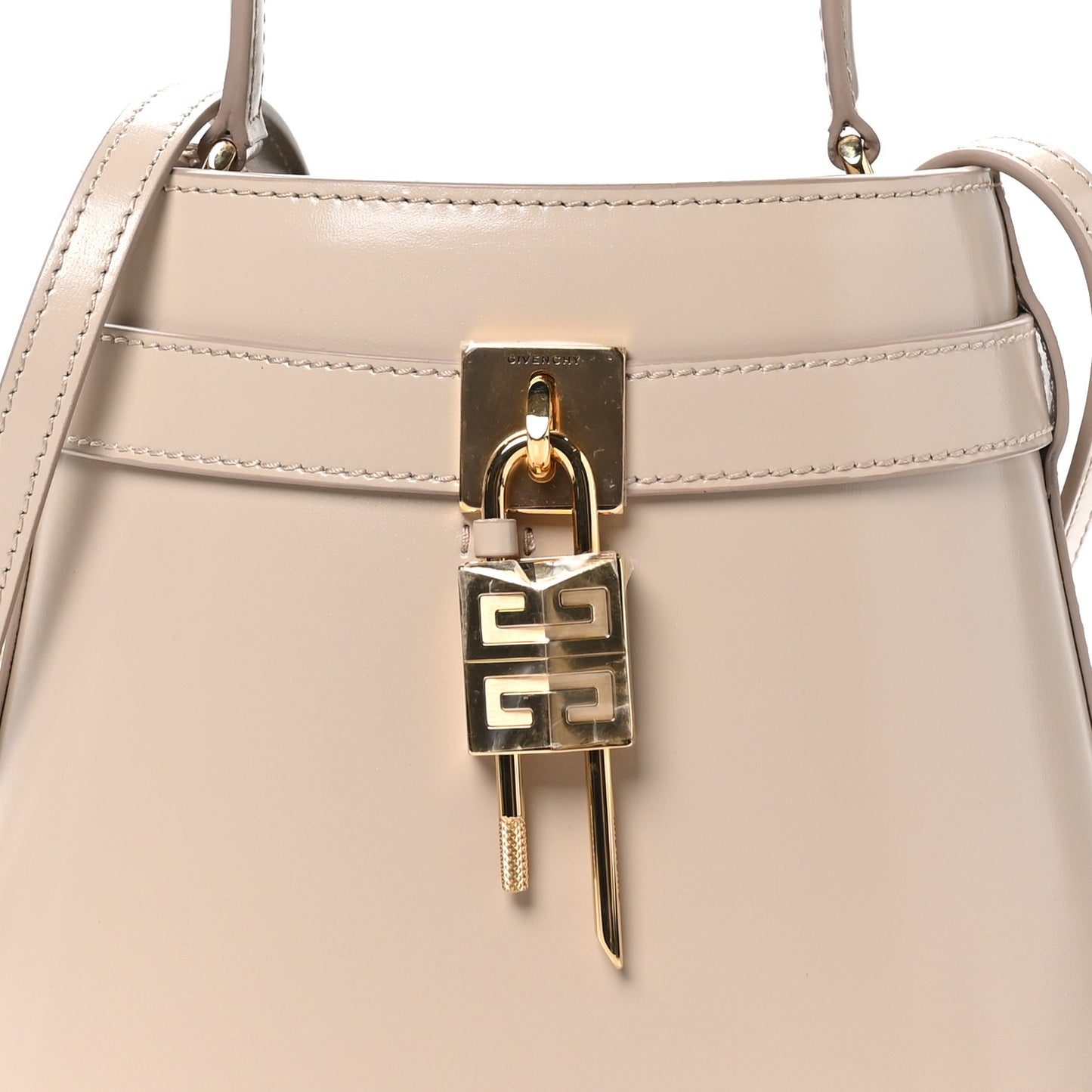 Box Calfskin Shark Lock Bucket Bag Beige