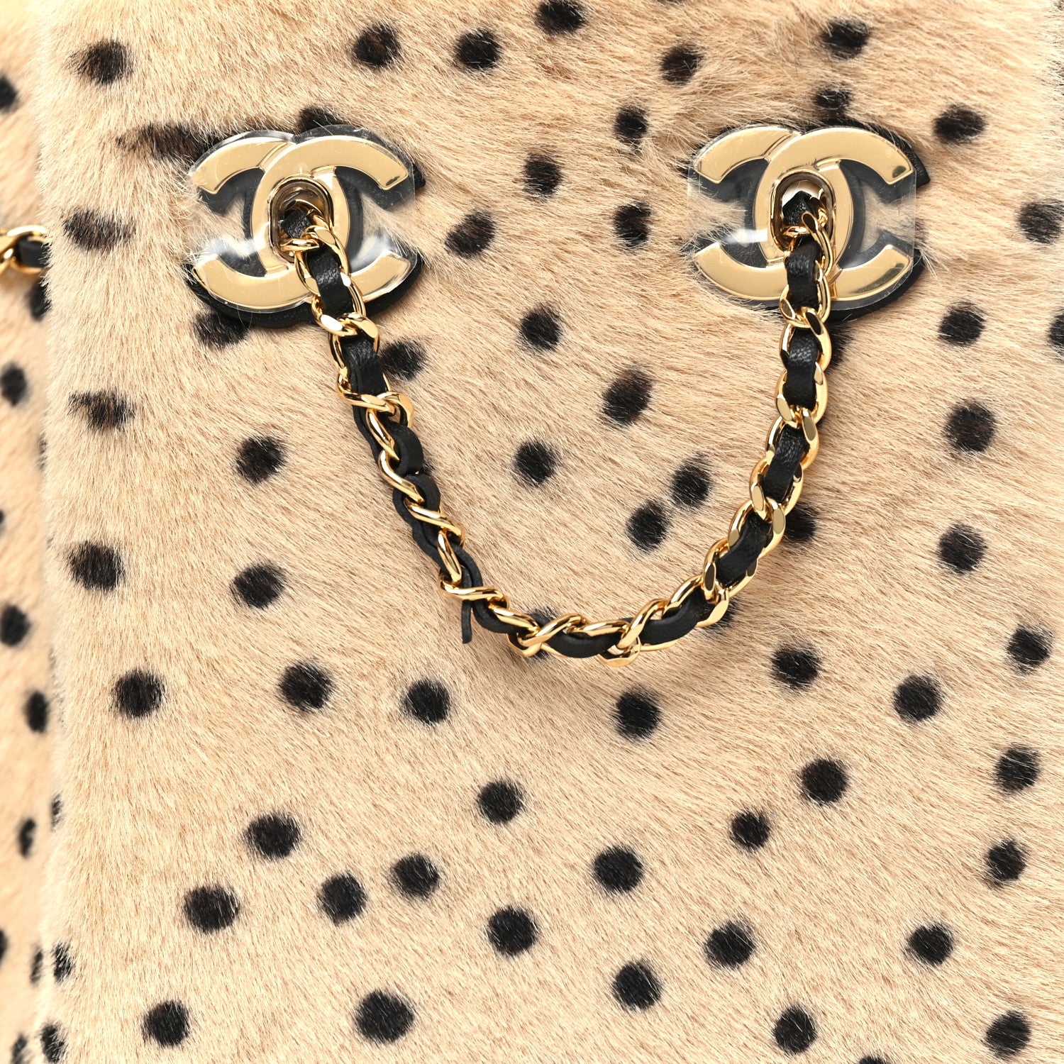 Chanel Pony Hair Cheetah Printed CC Chain Bucket Bag Light Beige Black 13 of 21