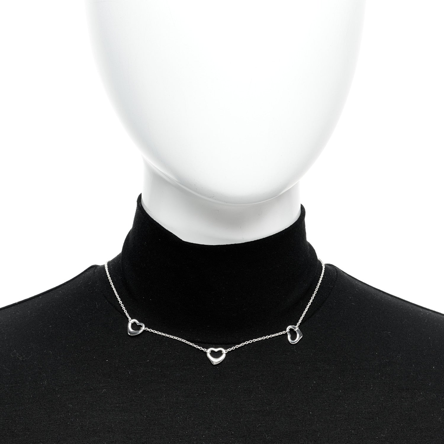 Tiffany Sterling Silver Elsa Peretti 3 Open Hearts Necklace 2 of 7