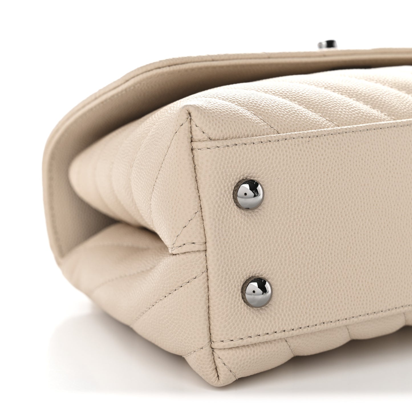 Caviar Chevron Quilted Mini Coco Handle Flap Beige