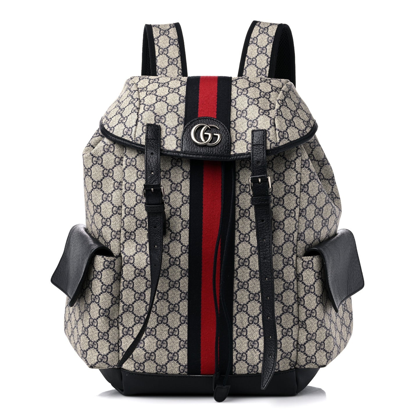 GG Supreme Monogram Medium Ophidia Double Buckle Backpack Beige Blue Black