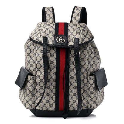 Gucci GG Supreme Monogram Medium Ophidia Double Buckle Backpack Beige Blue Black 1 of 14