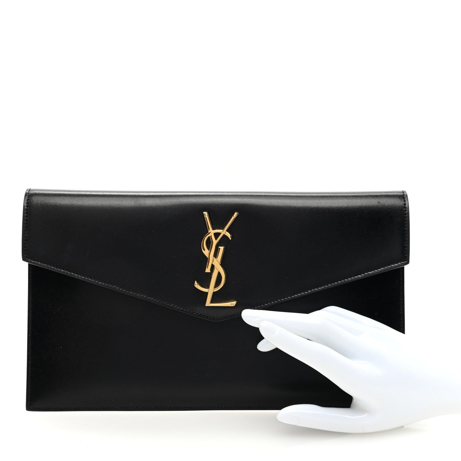 Saint Laurent Smooth Shiny Calfskin Monogram Uptown Pouch Black 2 of 6