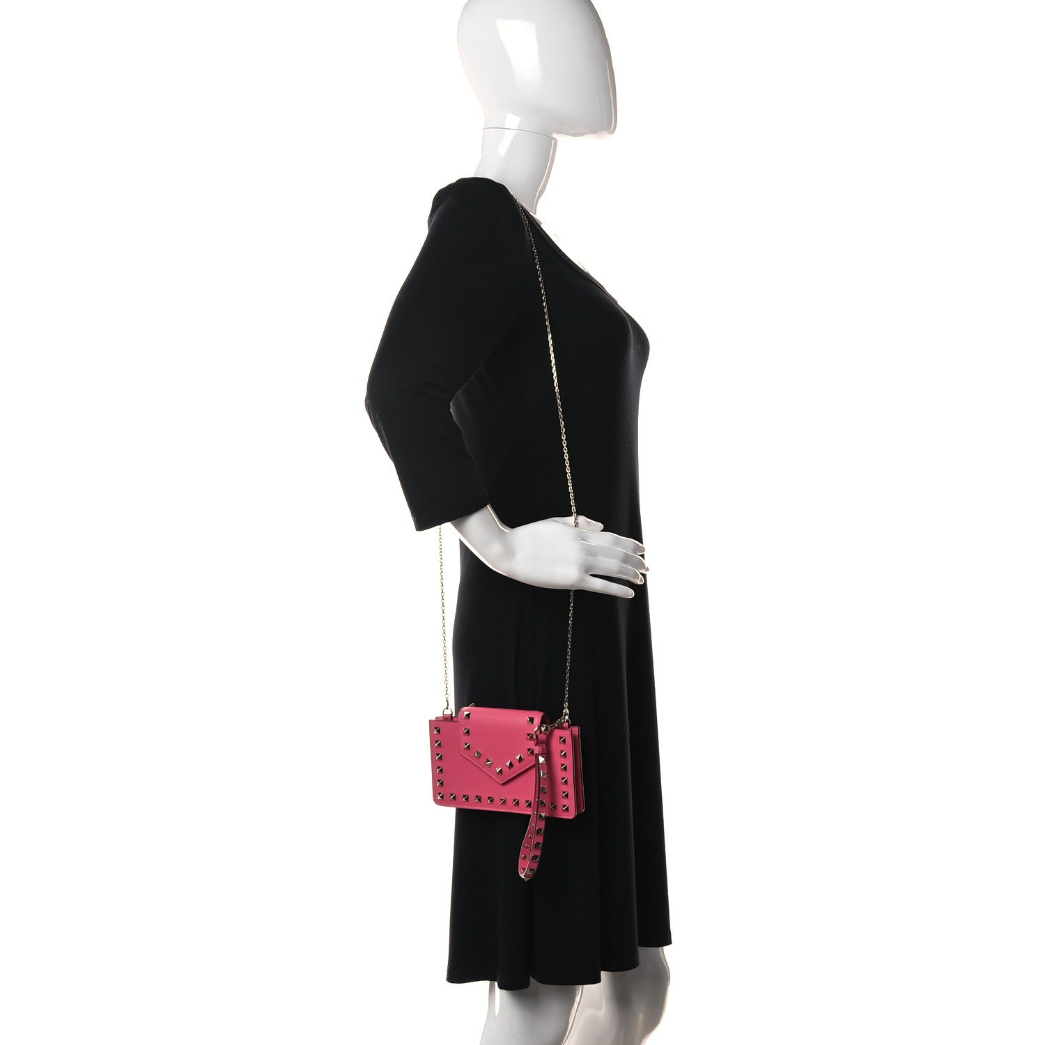 Valentino Garavani Calfskin Rockstud Phone Case With Chain Shadow Pink 3 of 10