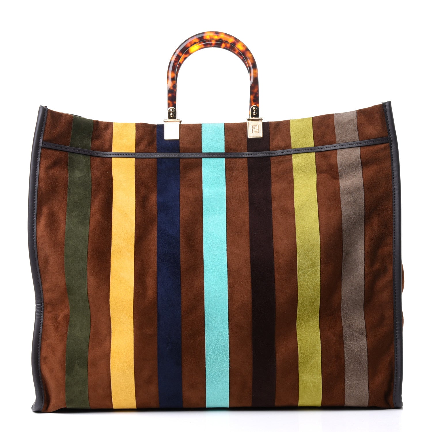 Fendi Suede Striped Fendi Sunshine Shopper Tote Brown Multicolor 1 of 4