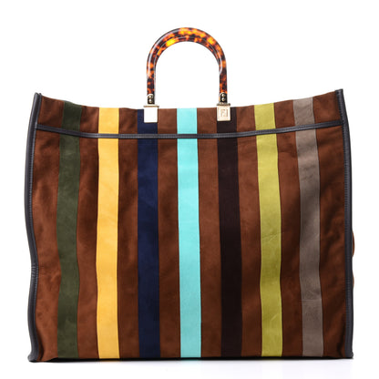 Fendi Suede Striped Fendi Sunshine Shopper Tote Brown Multicolor 1 of 4