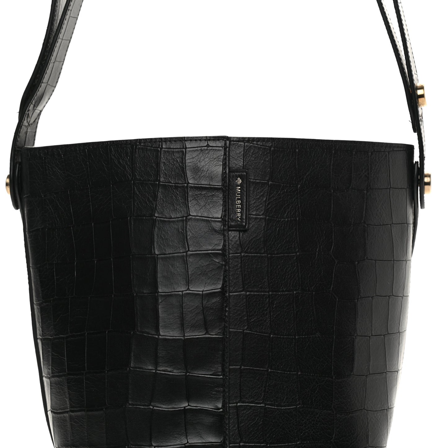 Calfskin Crocodile Embossed Small Kite Bucket Bag Black