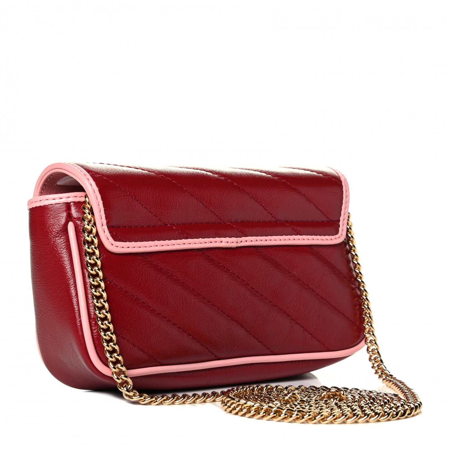 Azalea Calfskin Enamel Matelasse Diagonal Super Mini Torchon GG Marmont Shoulder Bag New Cherry Red Wild Rose