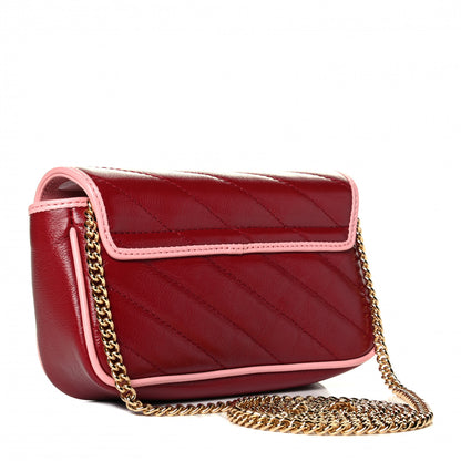 Gucci Azalea Calfskin Enamel Matelasse Diagonal Super Mini Torchon GG Marmont Shoulder Bag New Cherry Red Wild Rose 2 of 6