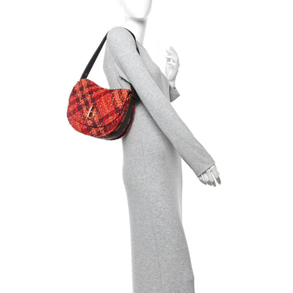 Burberry Tweed Check Medium Rocking Horse Crossbody Red Black 2 of 9