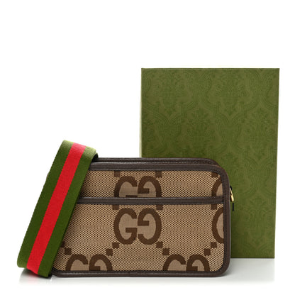 Gucci Monogram Jumbo GG Textured Dollar Calfskin Web Mini Crossbody Bag Camel Ebony New Acero 10 of 10