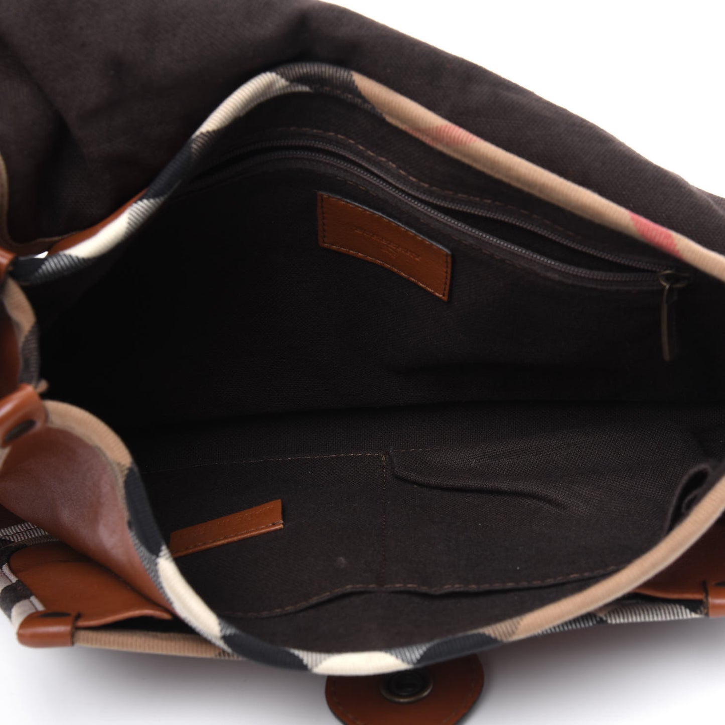 Calfskin House Check Trim Bates Shoulder Bag Cognac