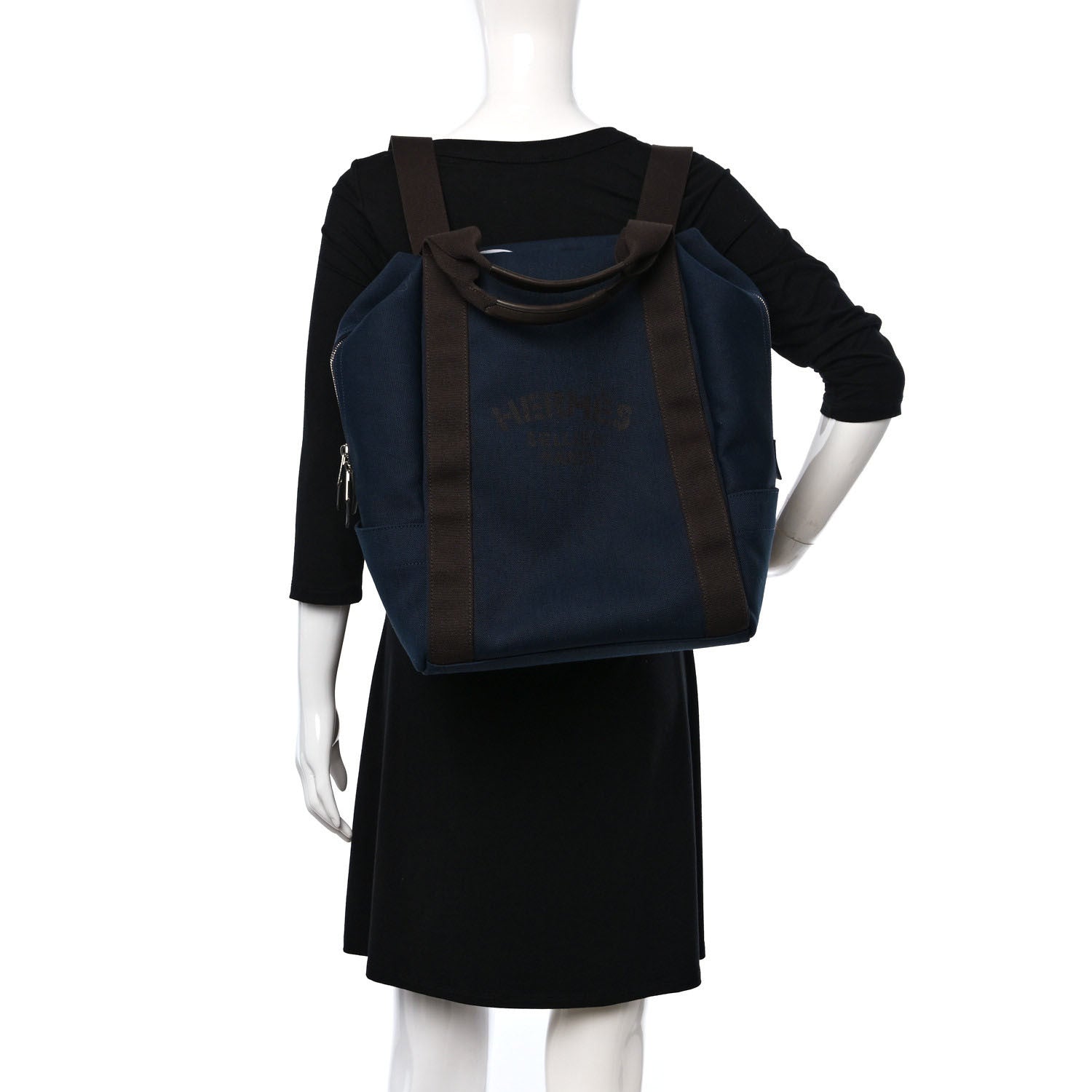 Hermes Toile Groom School Backpack Bleu Navy Feu 2 of 10