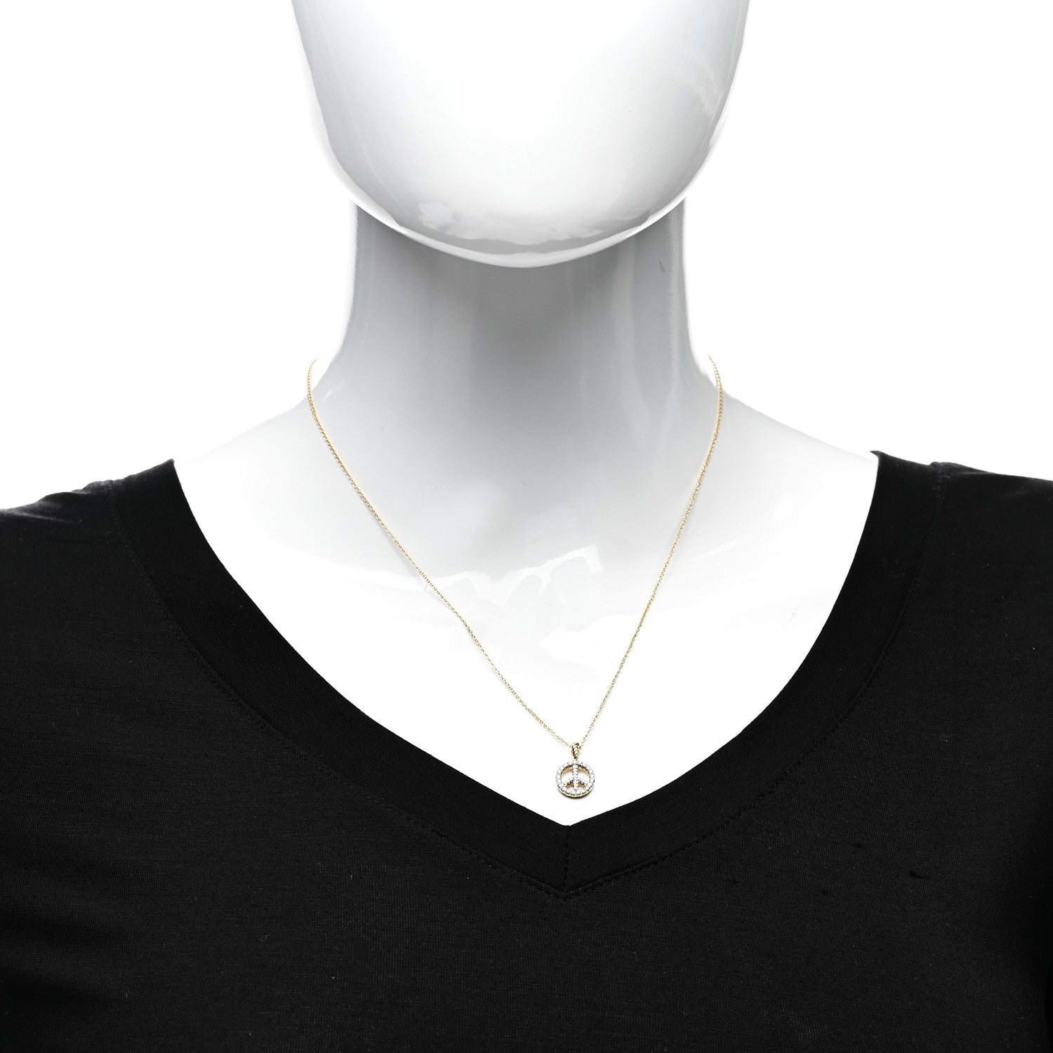 David Yurman 18K Yellow Gold Diamond Cable Collectibles Peace Sign Pendant Necklace 2 of 5