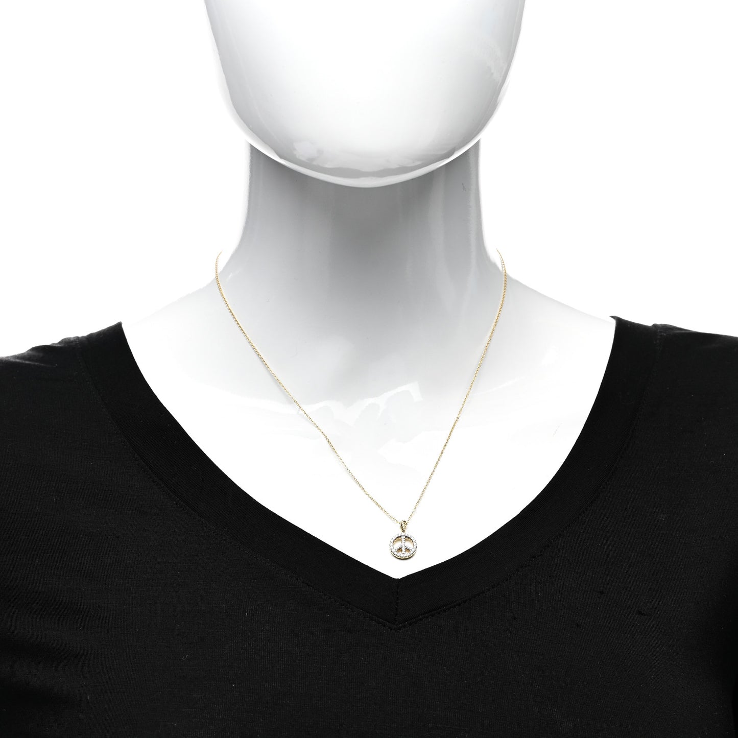 18K Yellow Gold Diamond Cable Collectibles Peace Sign Pendant Necklace