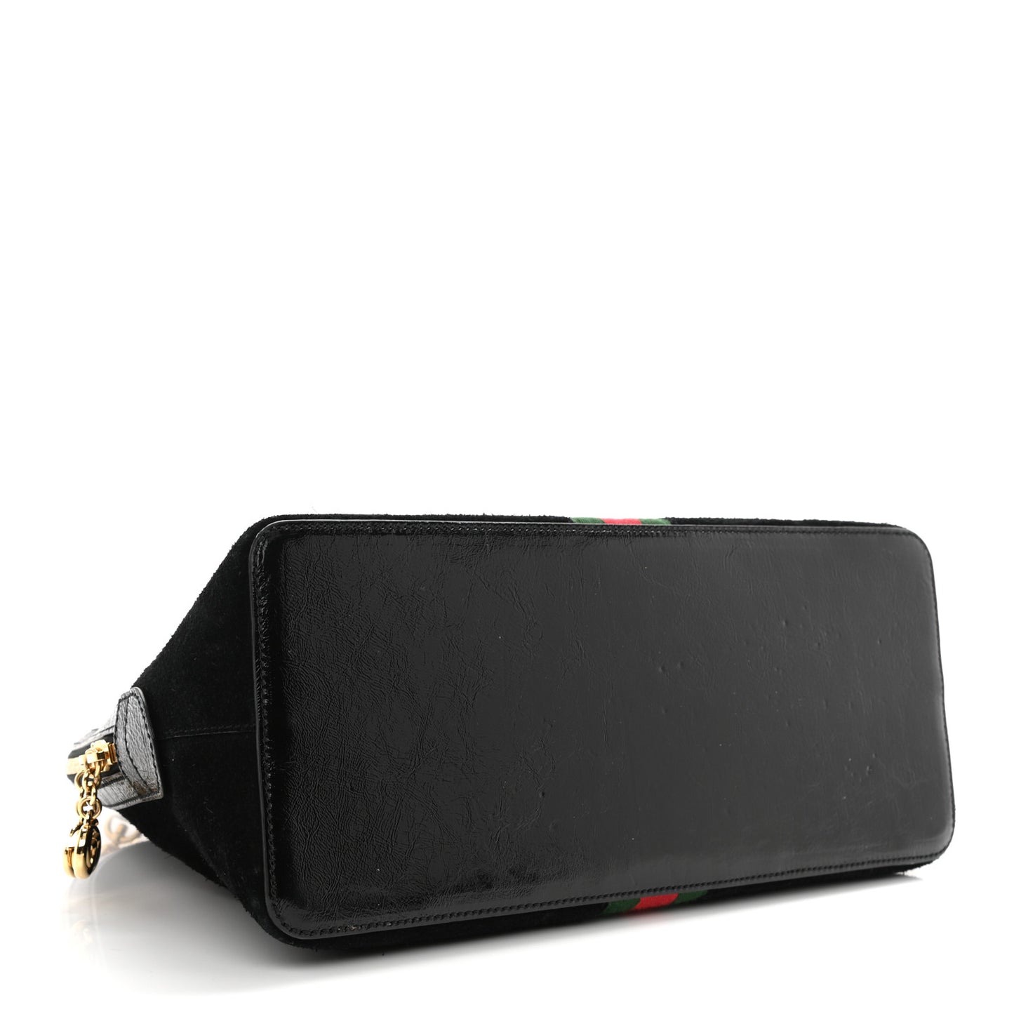 Suede Patent GG Web Medium Ophidia Top Handle Dome Bag Black