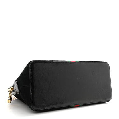 Gucci Suede Patent GG Web Medium Ophidia Top Handle Dome Bag Black 4 of 10