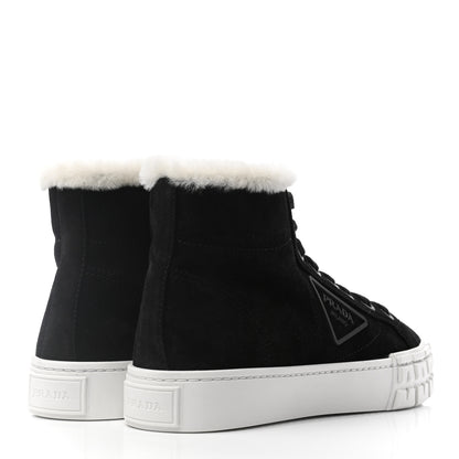 Prada Suede Shearling Triangle Logo Wheel High Top Sneakers 38 Black 4 of 8