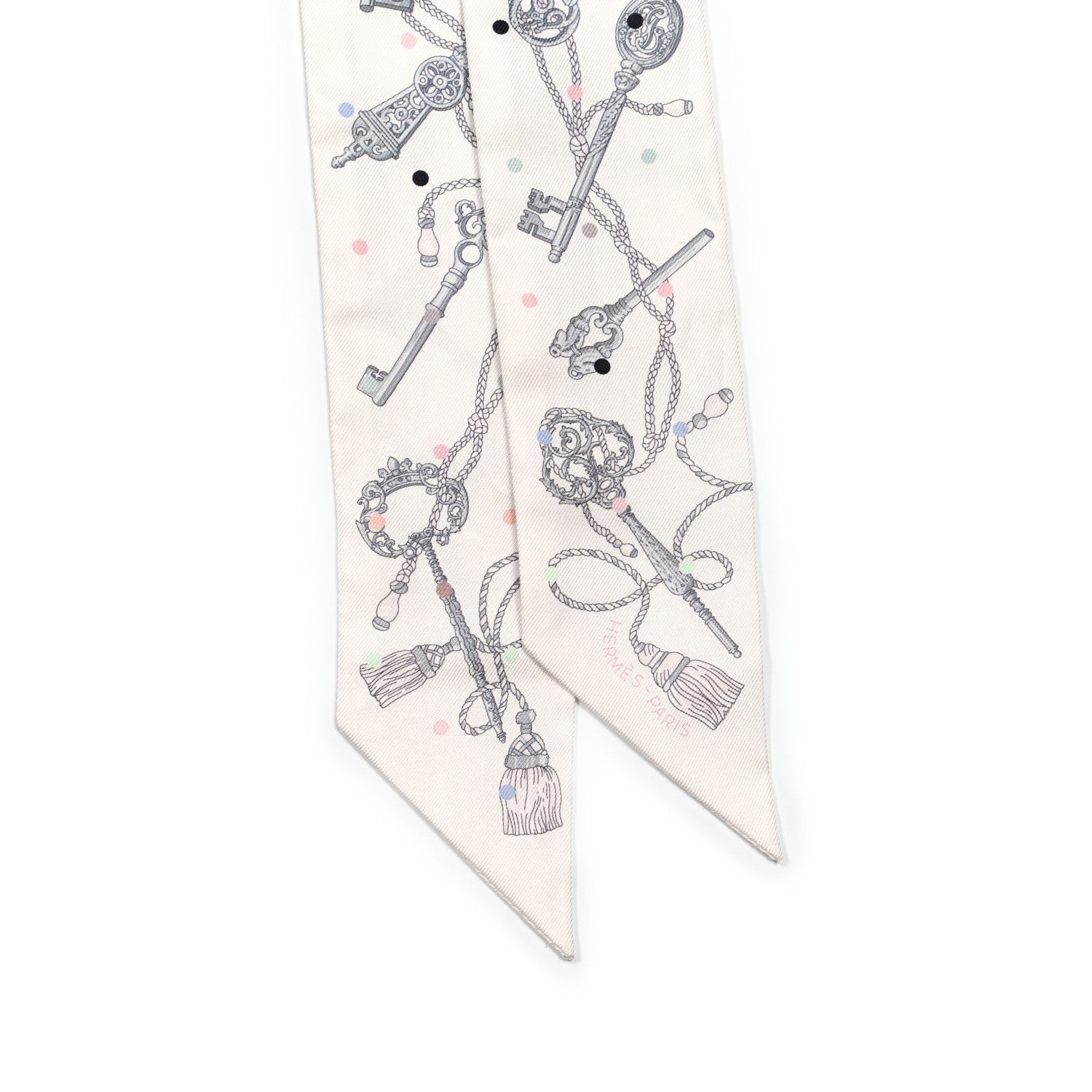 Hermes Silk Les Cles A Pois Twilly White Gris Acier 2 of 4