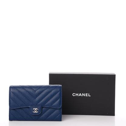 Chanel Caviar Chevron Quilted Medium Flap Wallet Blue 9 of 9