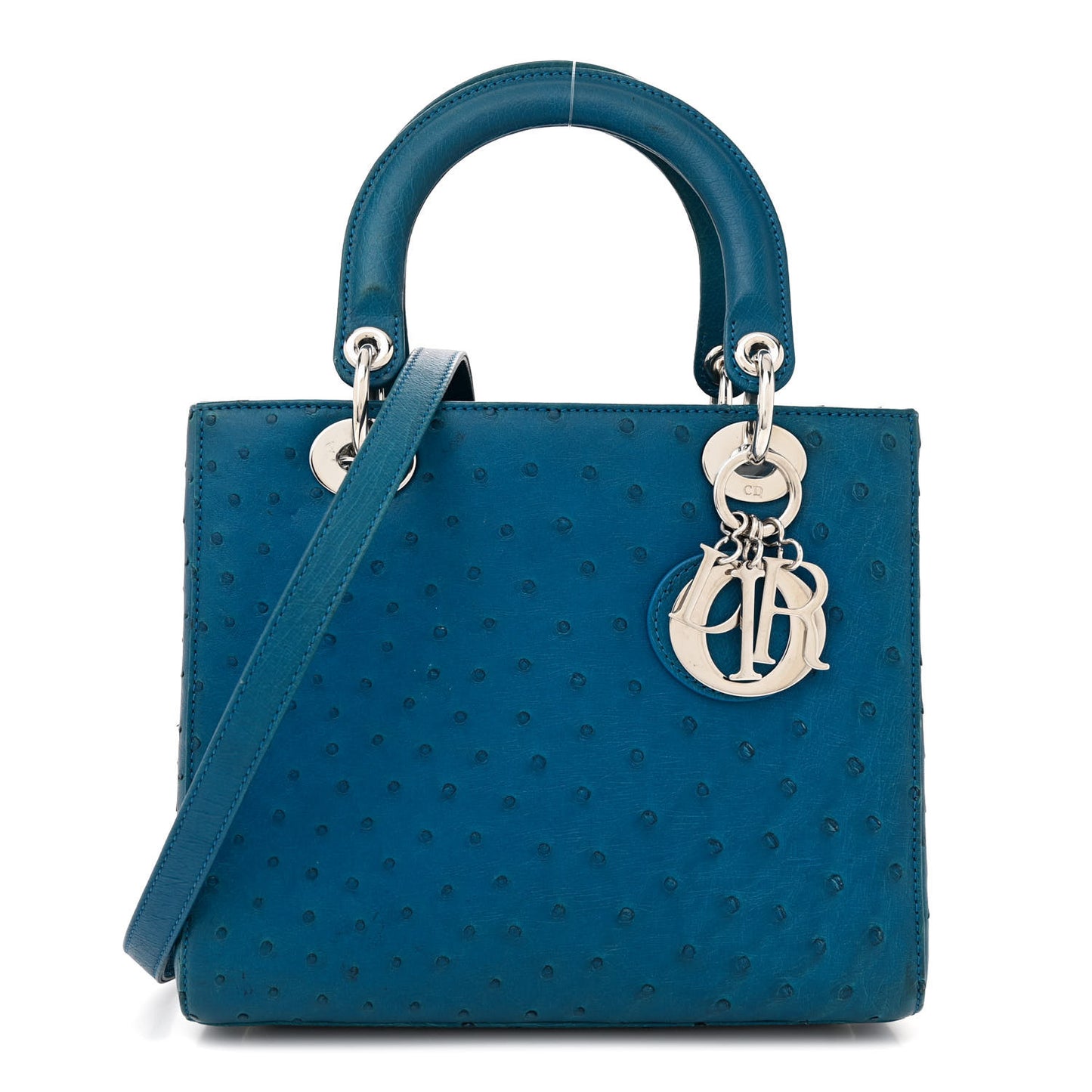 Ostrich Medium Lady Dior Blue