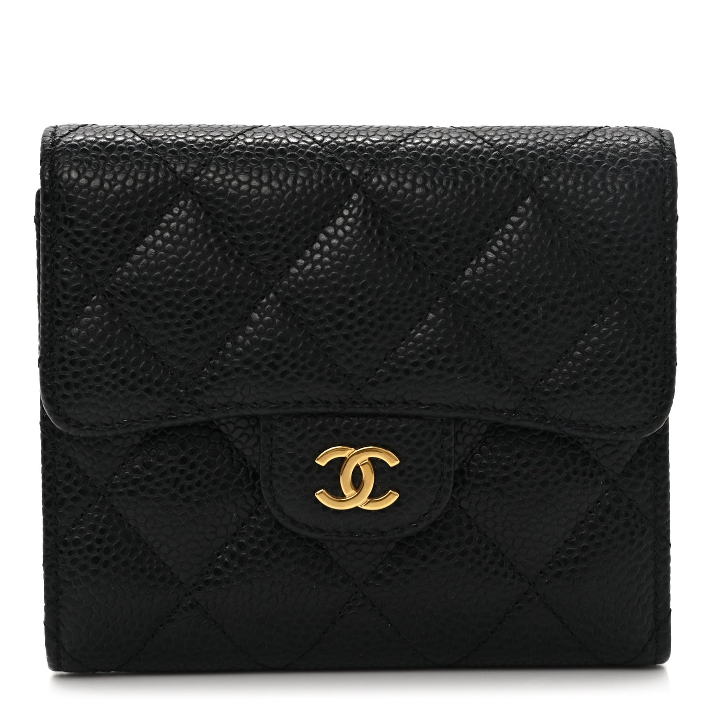 Caviar Quilted Compact Flap Wallet Black