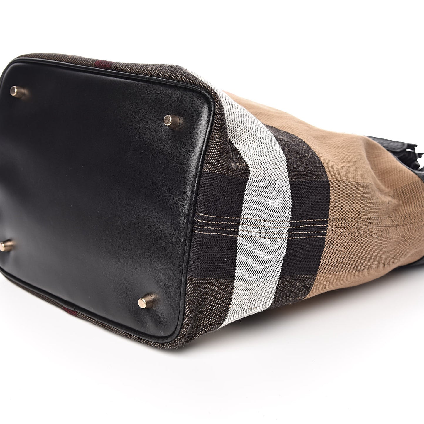 Grainy Calfskin Canvas Mega Check Medium Ashby Tassel Hobo Black