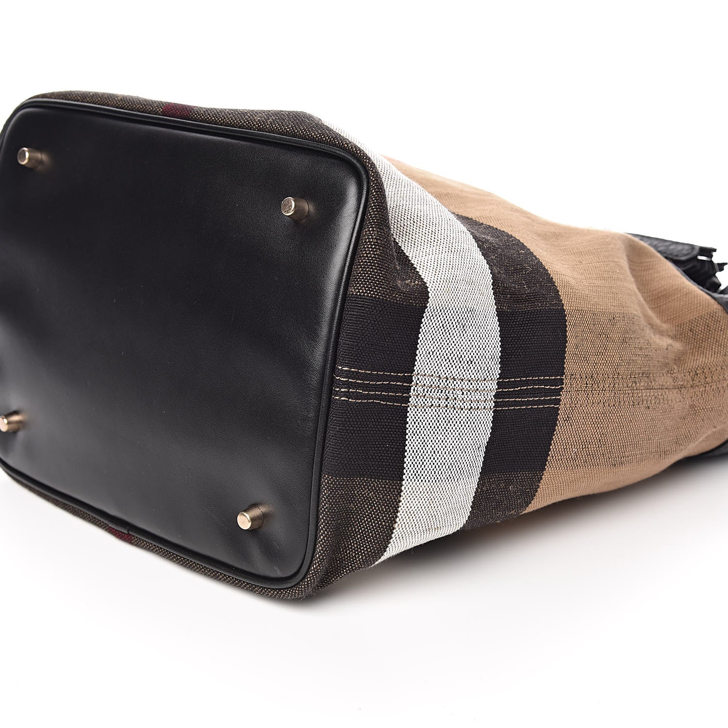 Burberry Grainy Calfskin Canvas Mega Check Medium Ashby Tassel Hobo Black 9 of 10