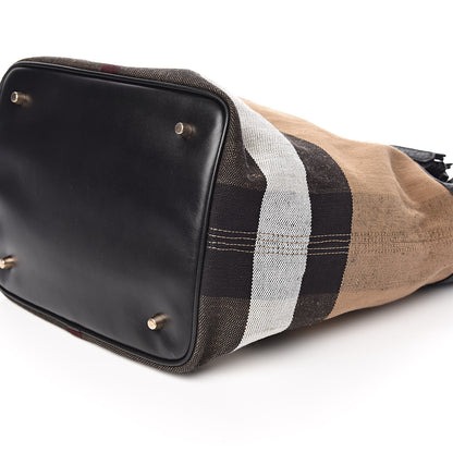 Burberry Grainy Calfskin Canvas Mega Check Medium Ashby Tassel Hobo Black 9 of 10