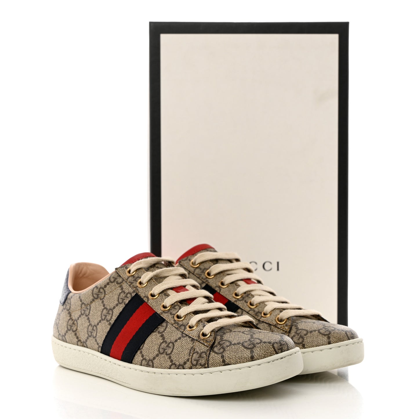 GG Supreme Monogram Womens Ace Low-Top Sneaker 38 Beige