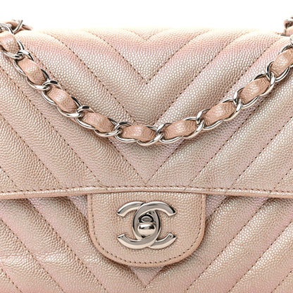 Chanel Iridescent Caviar Chevron Quilted Mini Rectangular Flap Light Gold 8 of 16