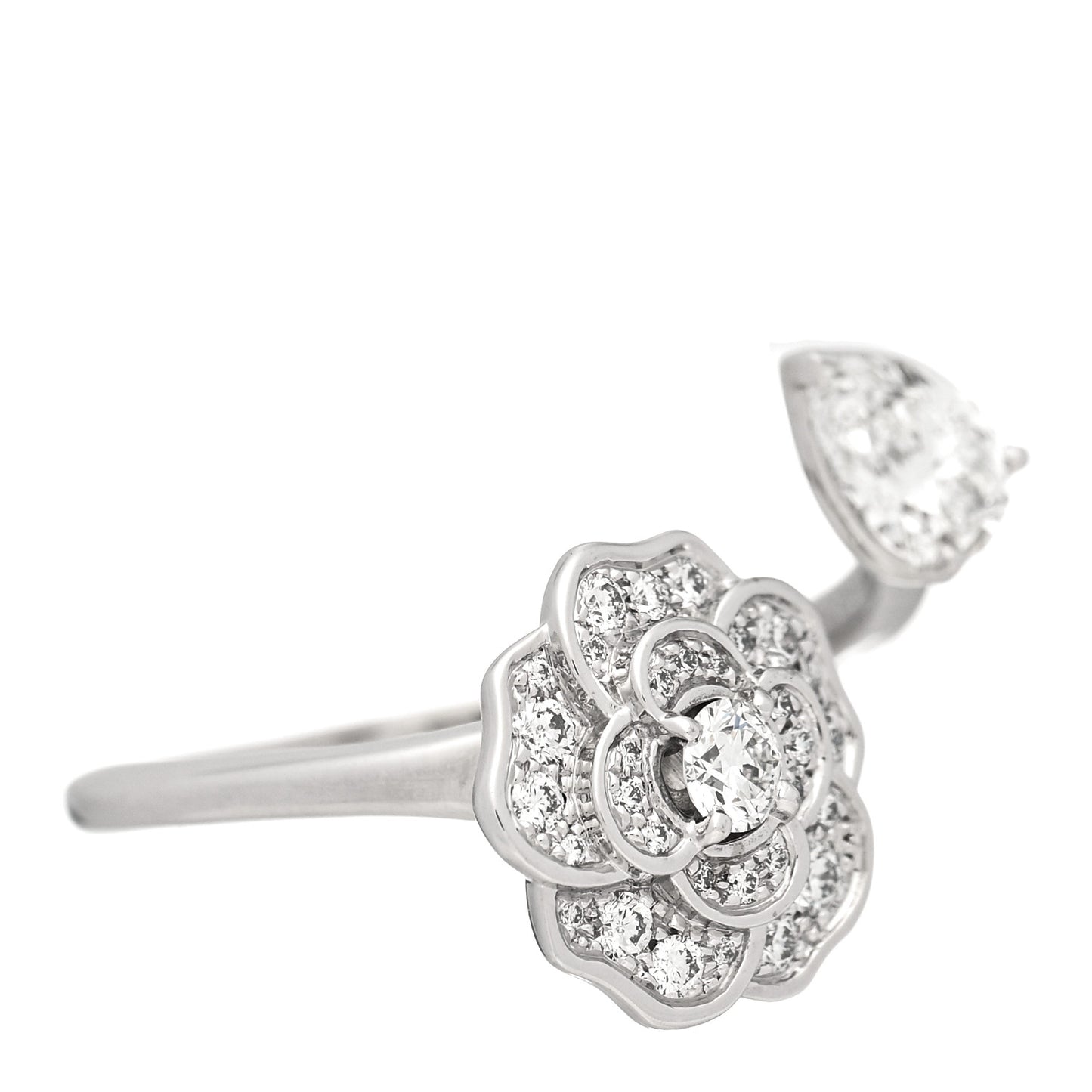 18K White Gold Diamond Camelia Precieux Ring 58 8.25