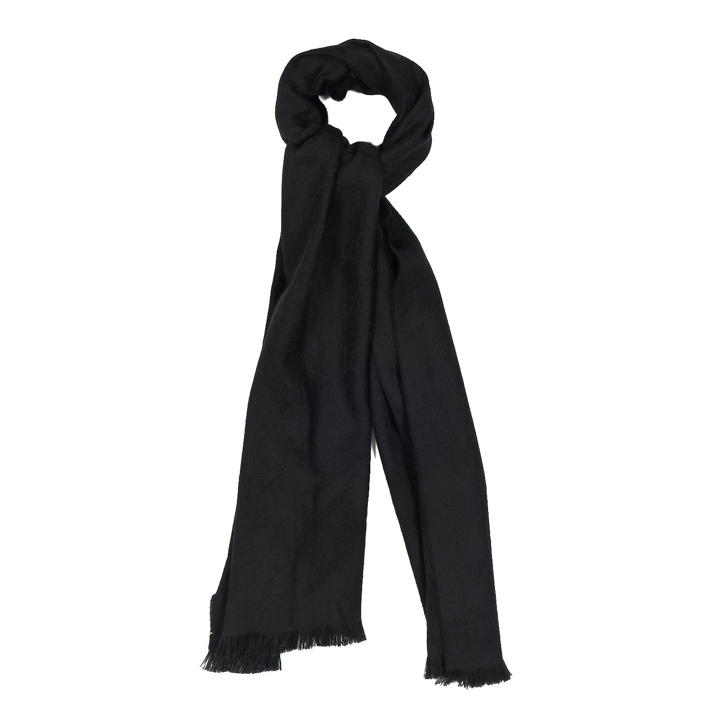 Wool GG Monogram Sten Fringe Scarf Black