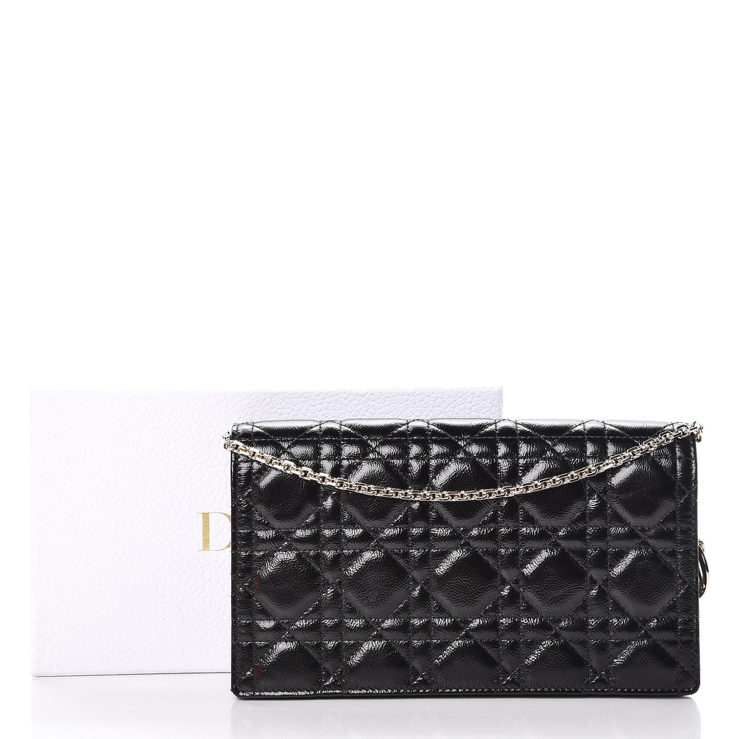 Crinkled Patent Cannage Lady Dior Clutch Black