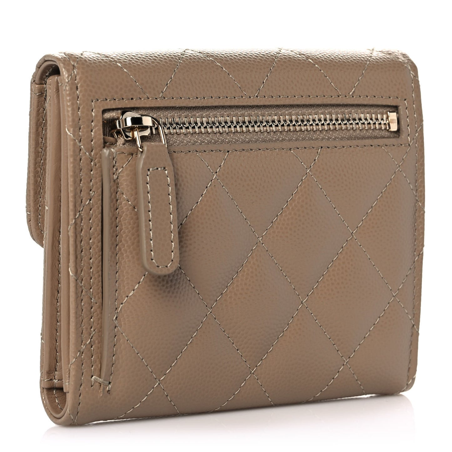 Caviar Quilted Compact Flap Wallet Dark Beige