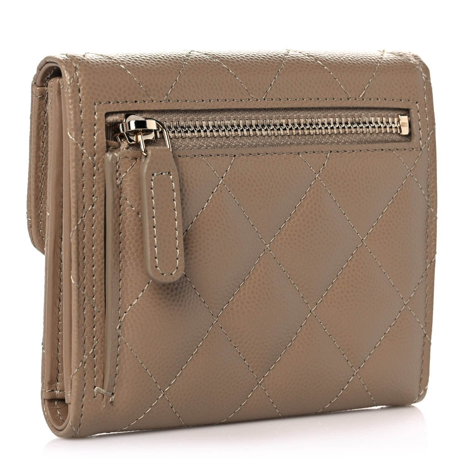 Chanel Caviar Quilted Compact Flap Wallet Dark Beige 3 of 10