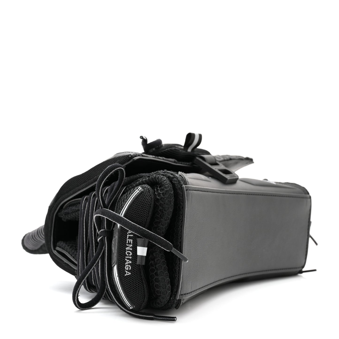 Faux Calfskin Fabric Small Sneakerhead Top Handle Bag Black