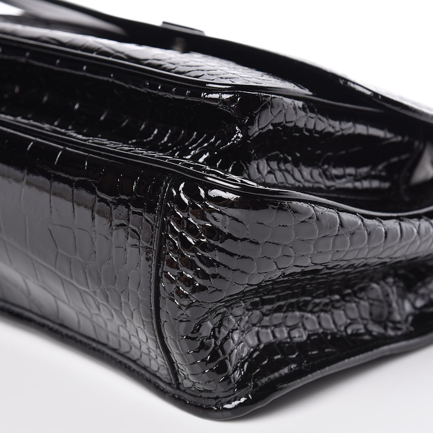 Patent Crocodile Embossed Lambskin Monogram Medium Niki Chain Satchel Black
