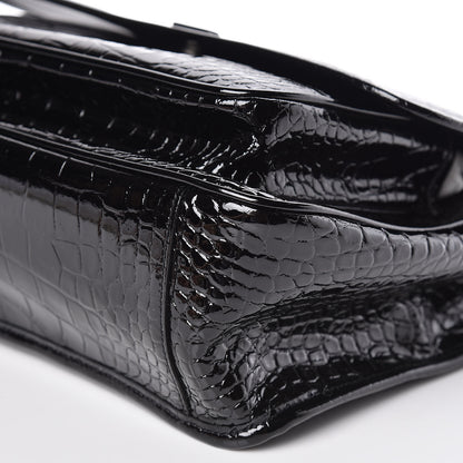Saint Laurent Patent Crocodile Embossed Lambskin Monogram Medium Niki Chain Satchel Black 9 of 9