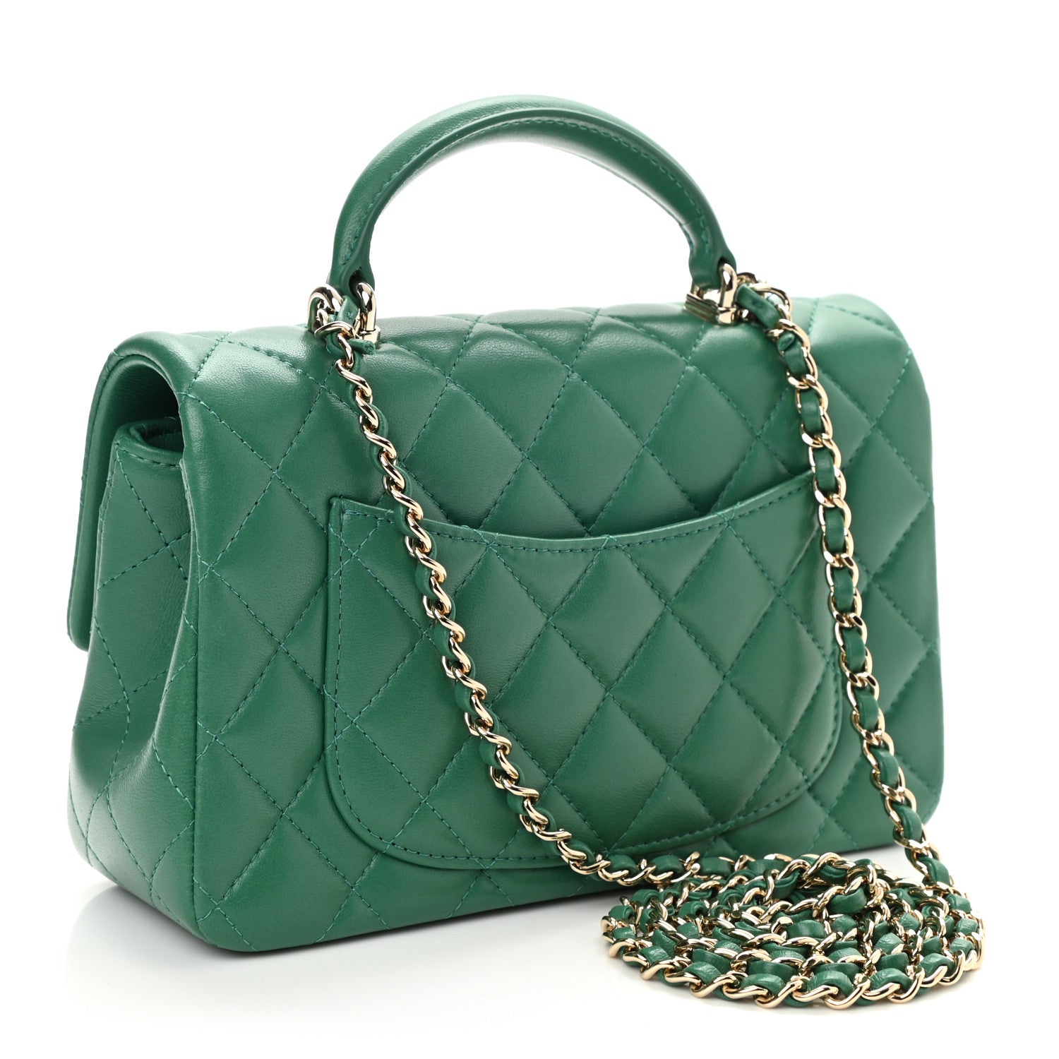 Chanel Lambskin Quilted Mini Top Handle Rectangular Flap Green 3 of 11