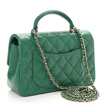 Chanel Lambskin Quilted Mini Top Handle Rectangular Flap Green 3 of 11
