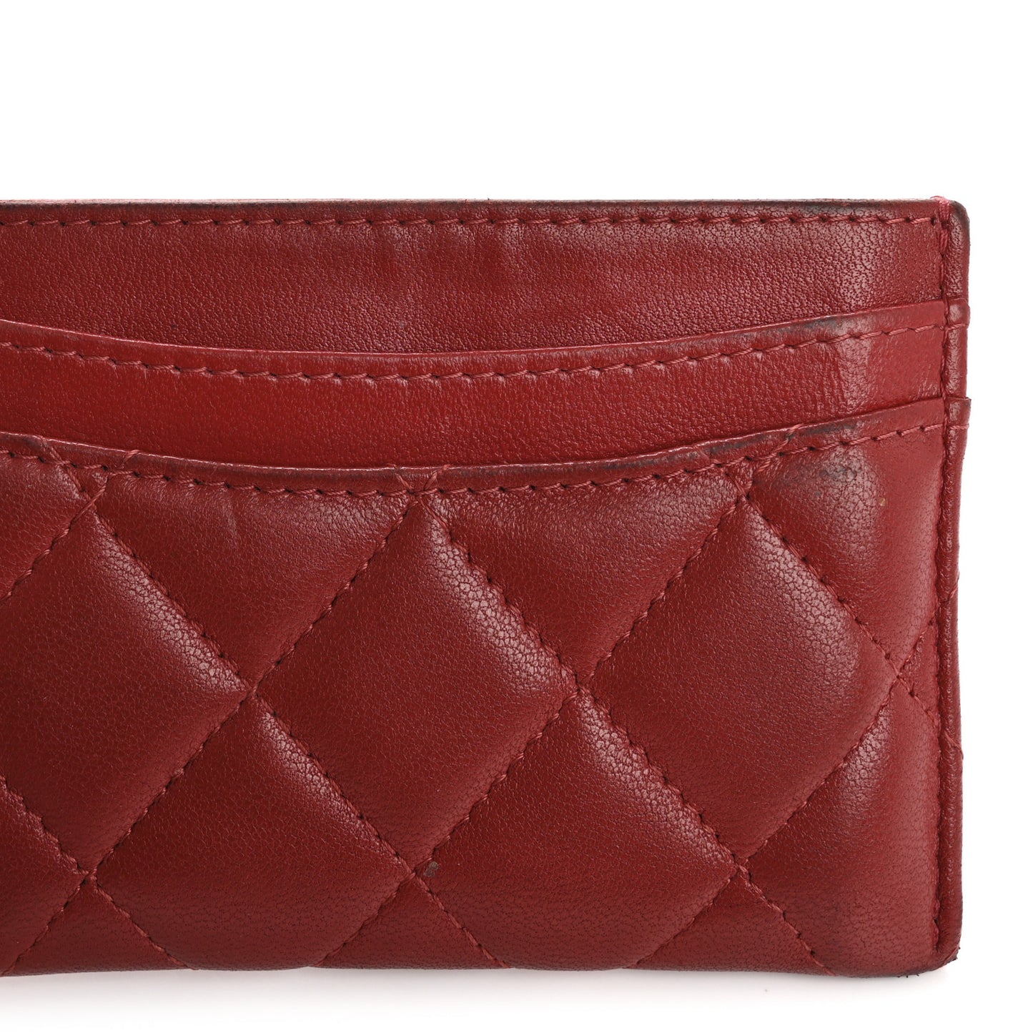 Lambskin Quilted Card Holder Red