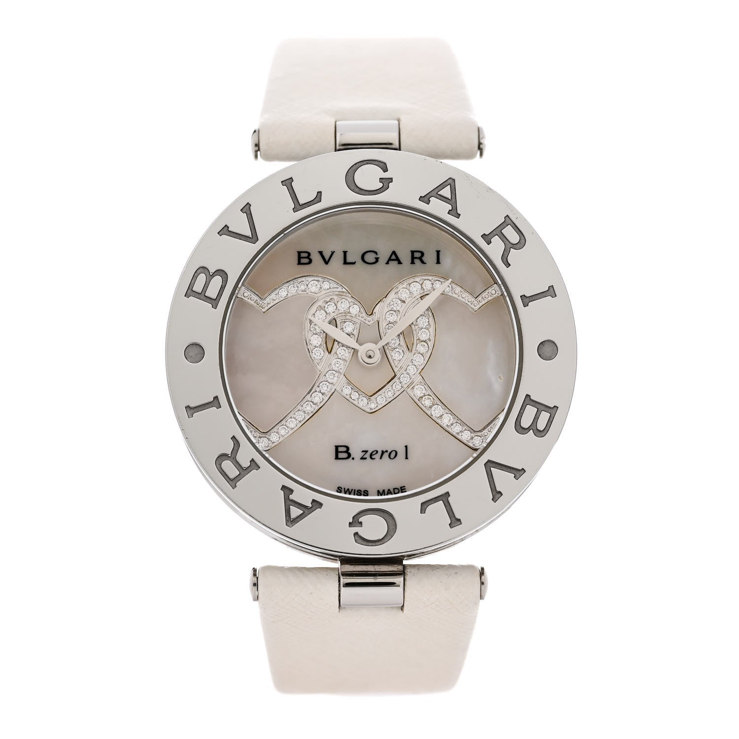 Bulgari Stainless Steel Calfskin Diamond Mother of Pearl 35mm B.zero1 Hearts Quartz Watch 1 of 6