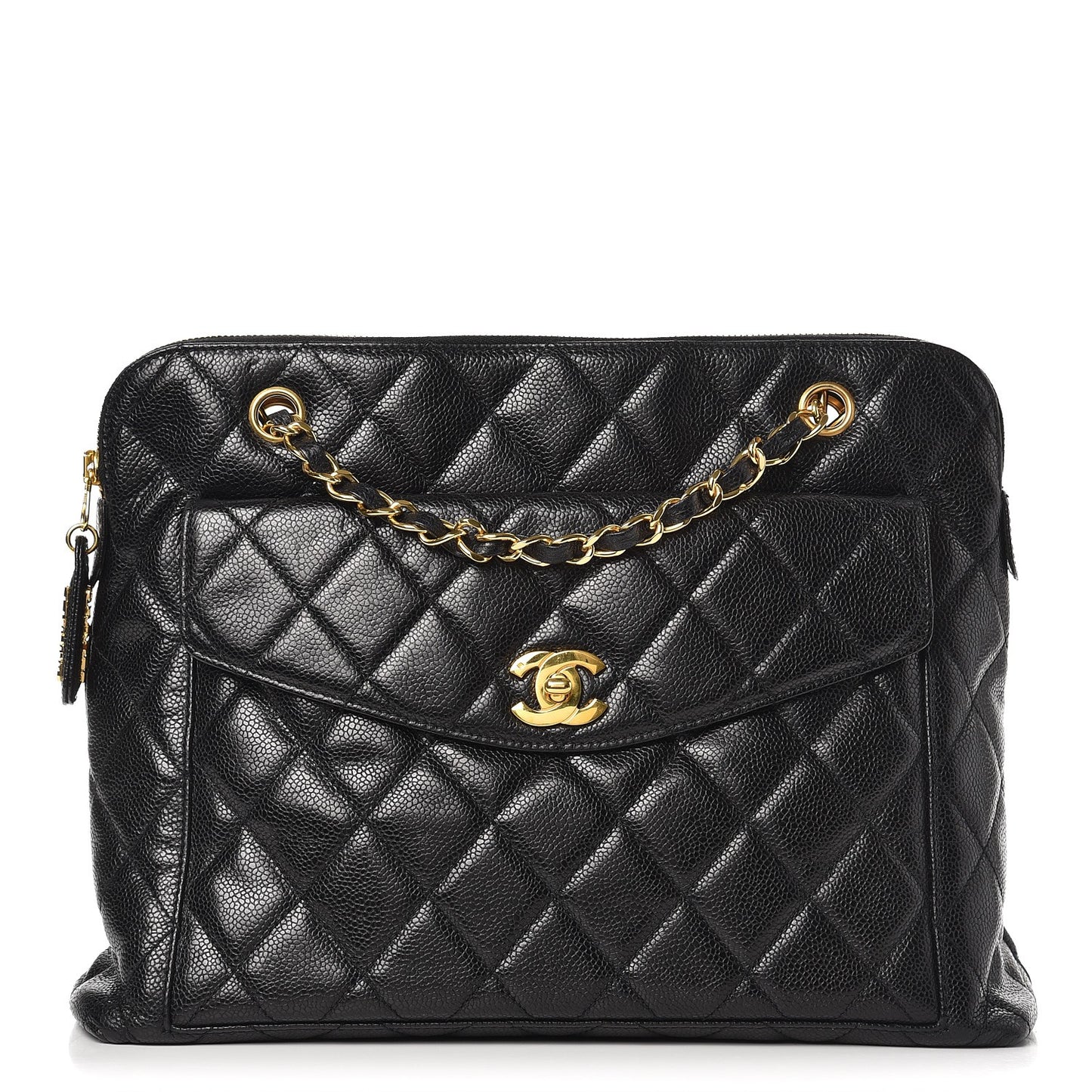 Caviar Quilted Flap Shoulder Bag Black