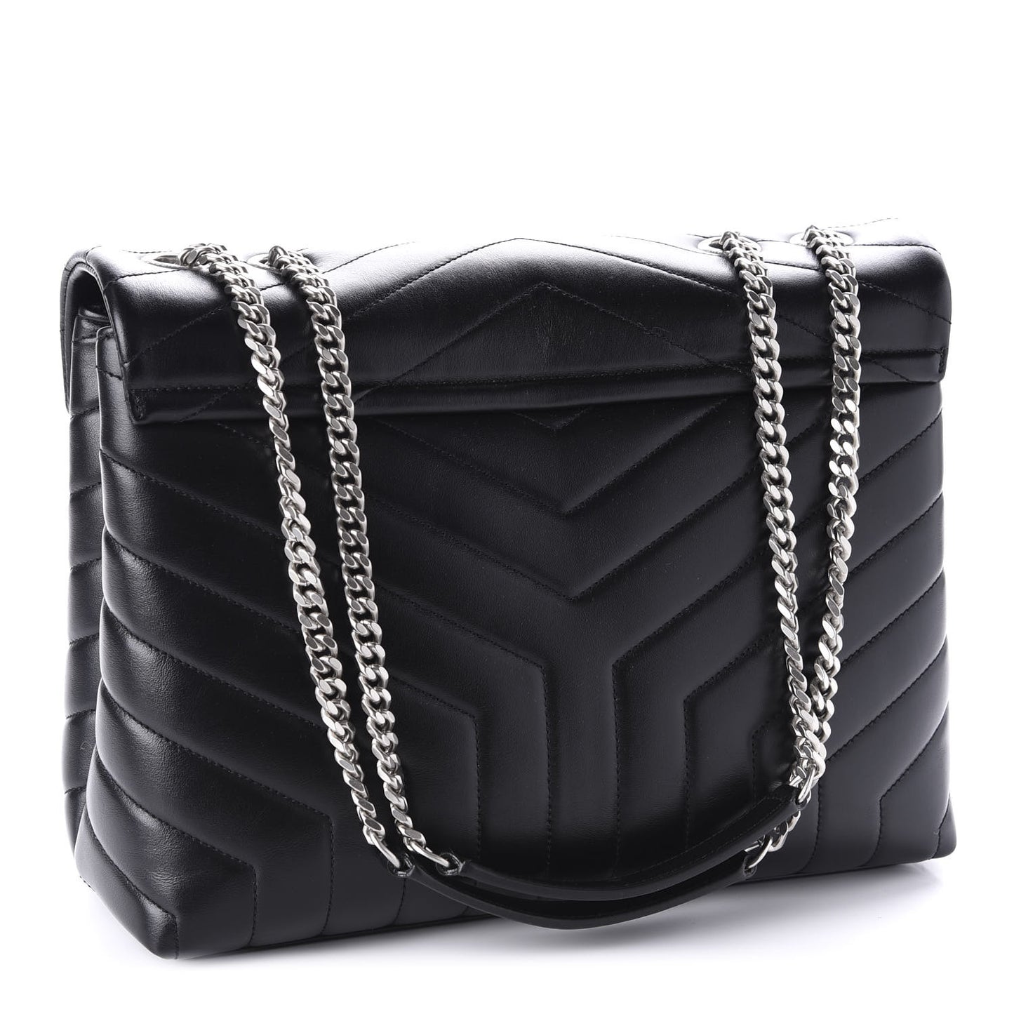 Calfskin Y Quilted Monogram Medium Loulou Chain Satchel Black
