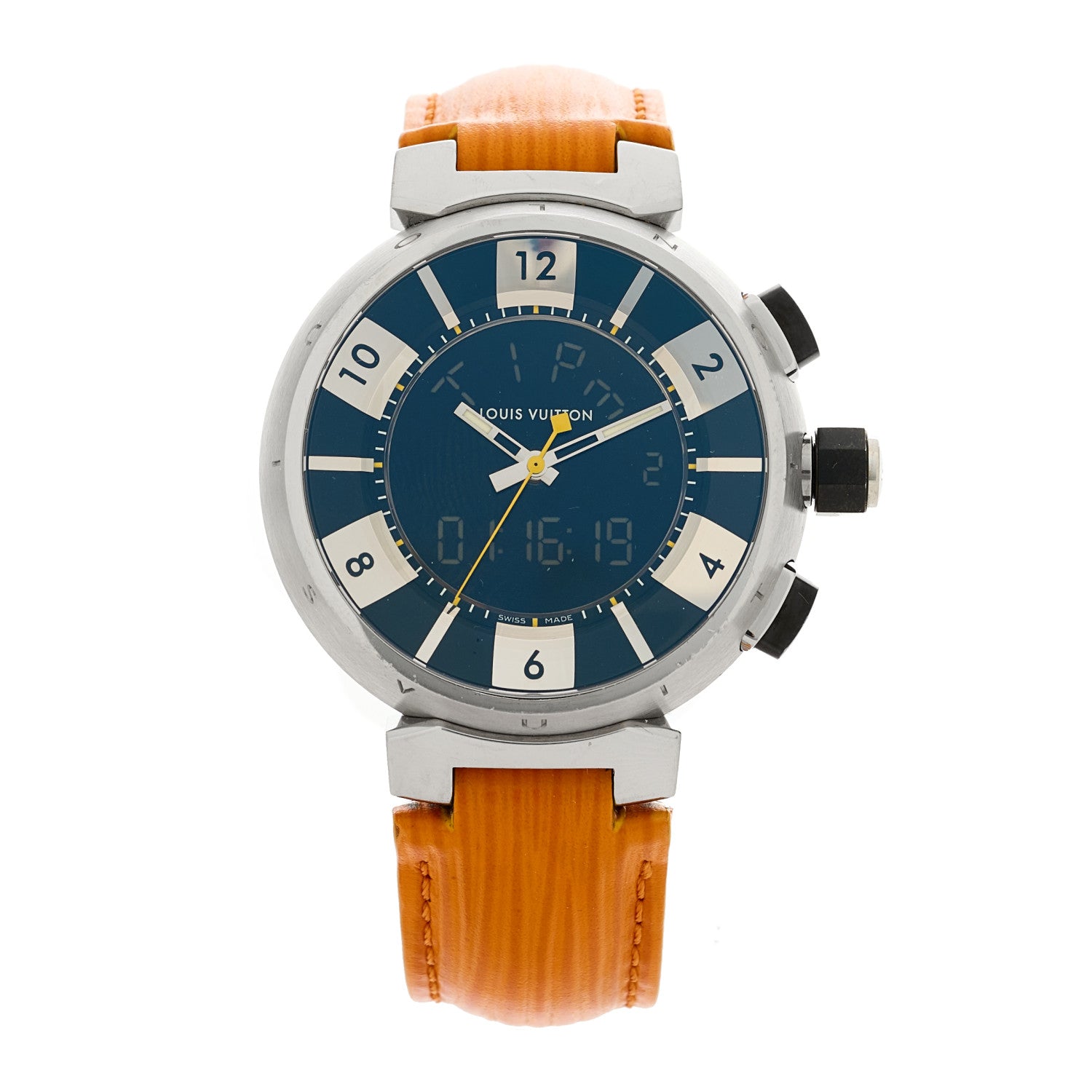 Louis Vuitton Stainless Steel Epi 41mm Tambour GMT Quartz Watch Orange 1 of 4