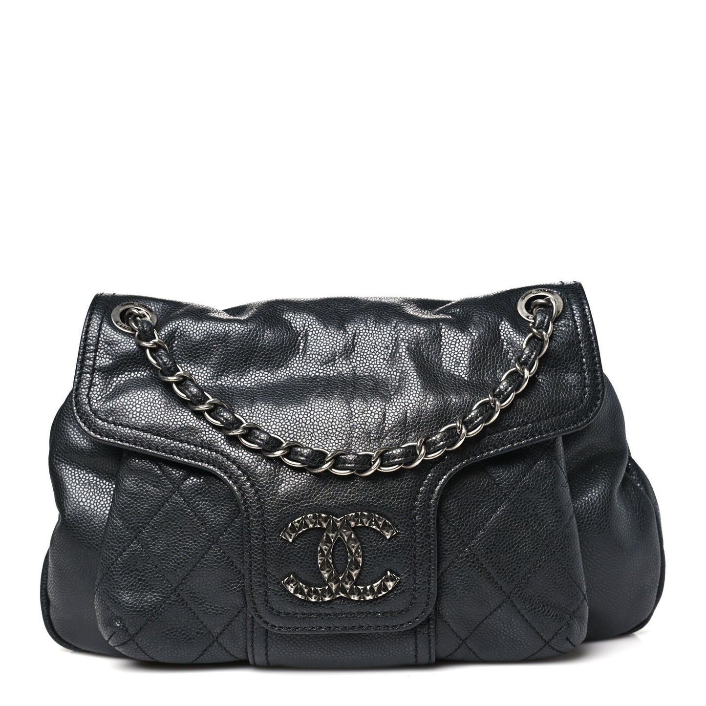 Glazed Caviar Coco Rider Flap Shoulder Bag Black